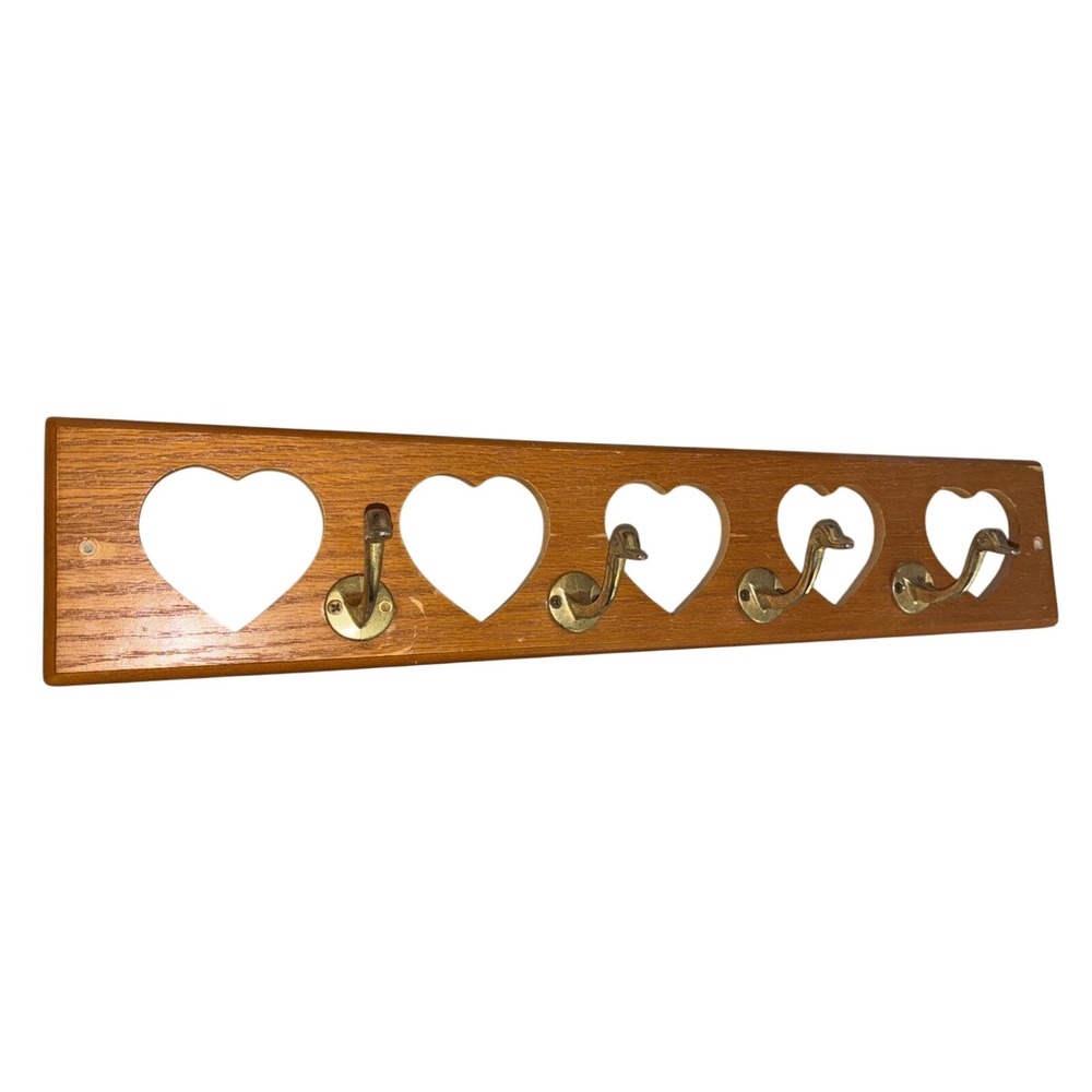 Heart Cut Out Coat Rack Goose Head 4 Peg 24" Wood Farmhouse Rustic Vintage *flaw